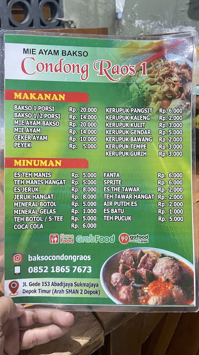 Pondok Bakso Condong Raos Menu - Image 1